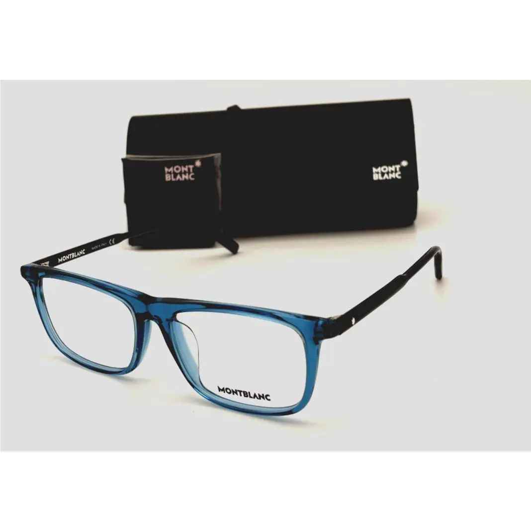 Montblanc Mont Blanc MB0012O 006 Blue Black Transparent / Clear Lens 54mm Eyeglasses