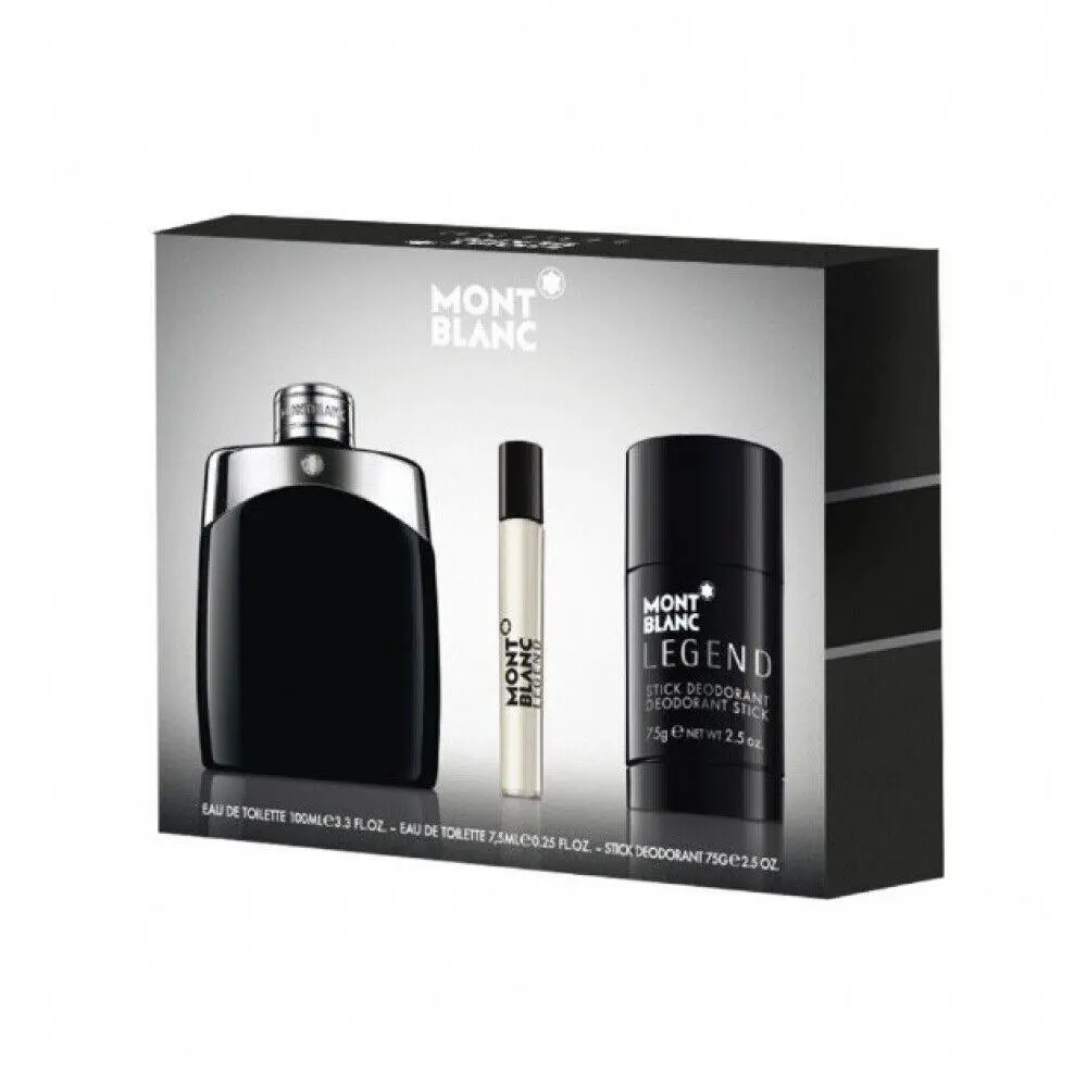 Montblanc Mont Blanc Legend Men 3 PC Gift Set -3.4 OZ EDT+2.5OZ Deodorant STICK+0.25OZ Edt