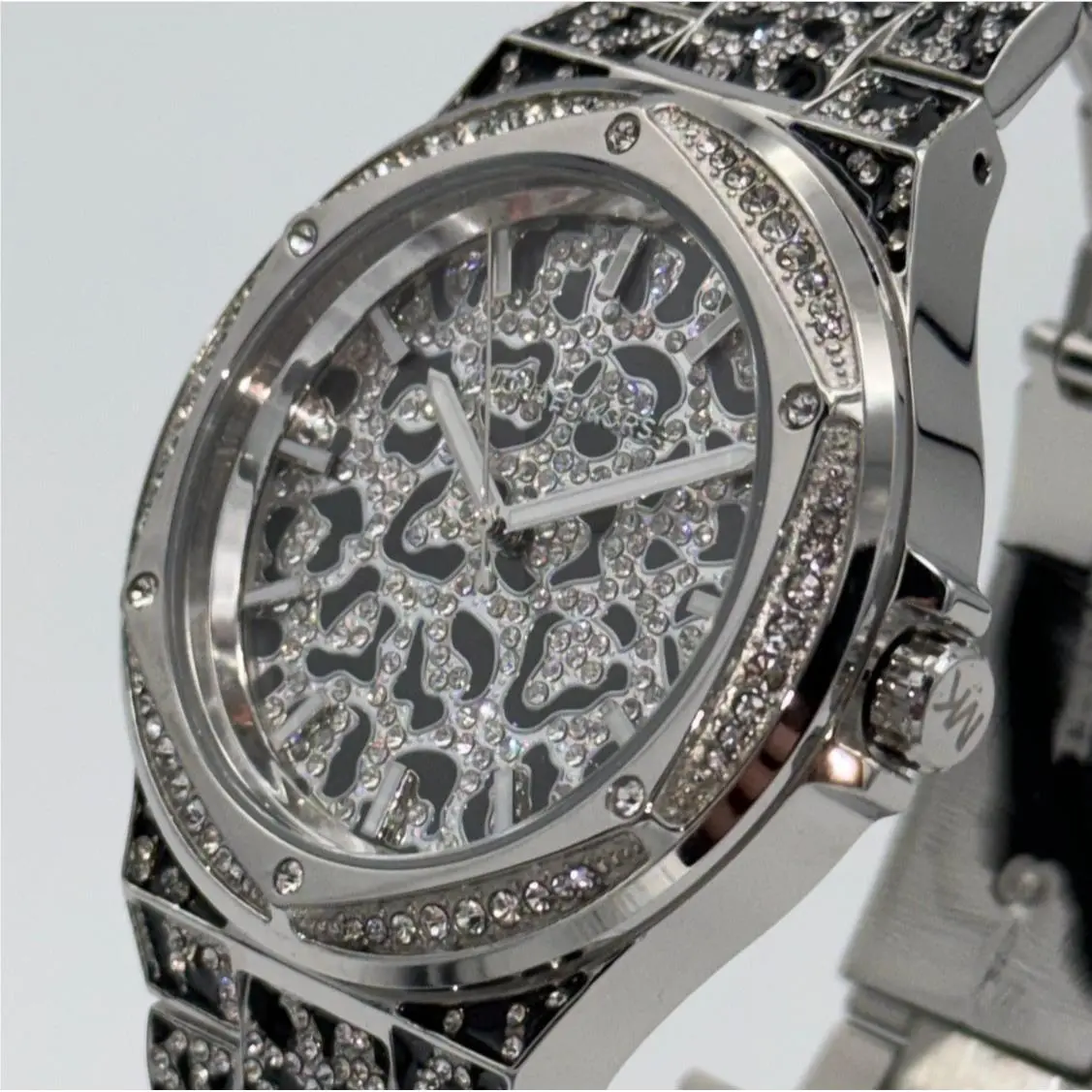 Lennox 43MM MK7408 Oversized Animal Pavé Silver-tone Watch by Michael Kors