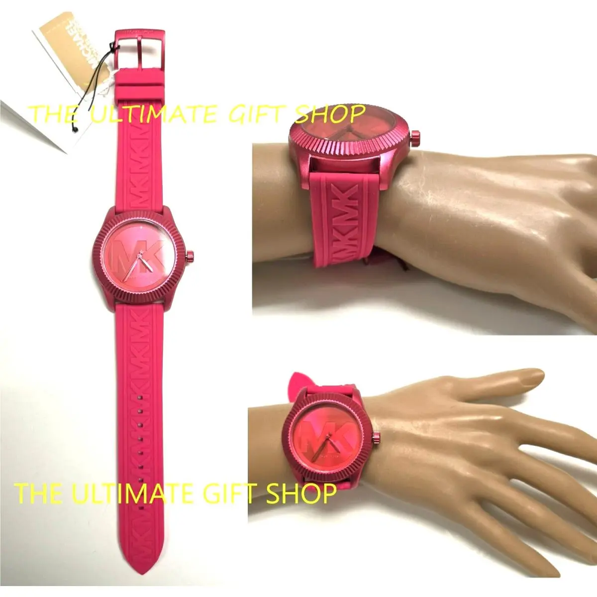 Madday Hot Pink Silicone Band MK Logo Signat. Dial Watch MK6803 by Michael Kors