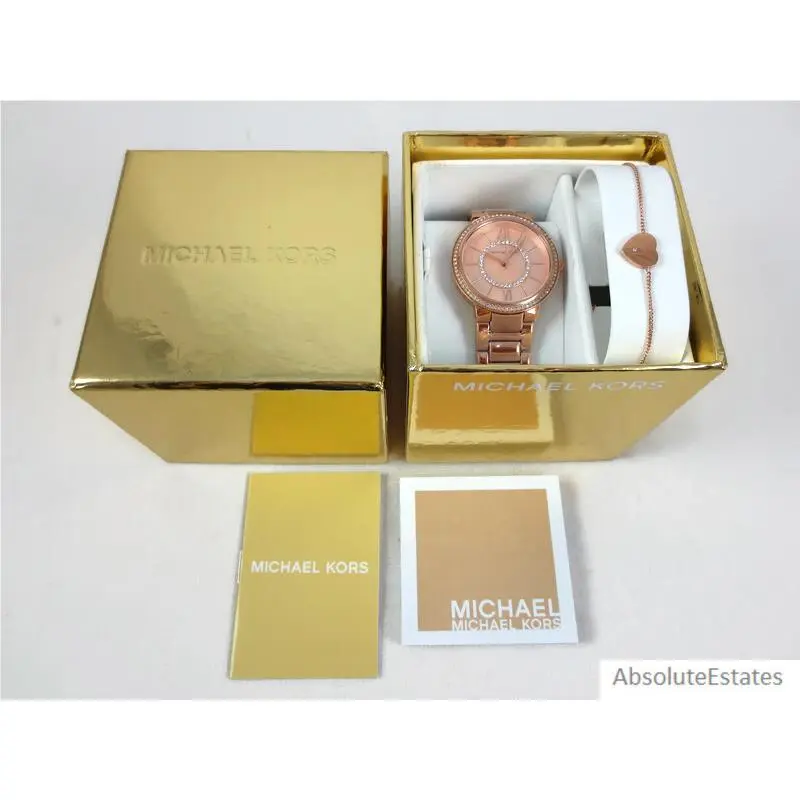Gabbi Rose Gold Crystal Watch Heart Bracelet Set MK1032 by Michael Kors