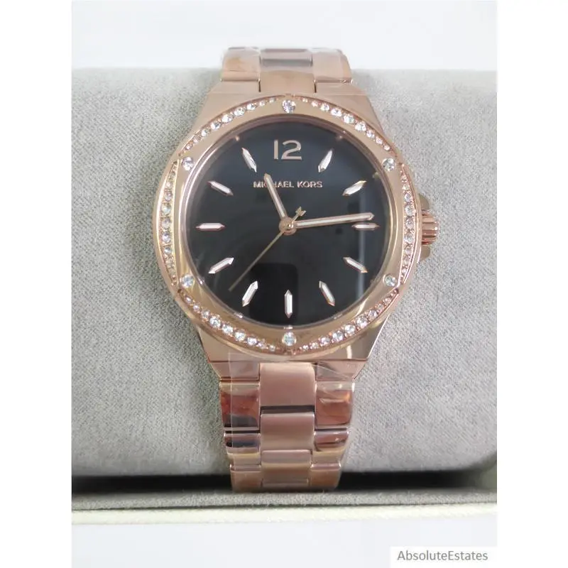 Lennox Black Rose Gold Pave Crystal Ladies Watch MK7233 + Box by Michael Kors