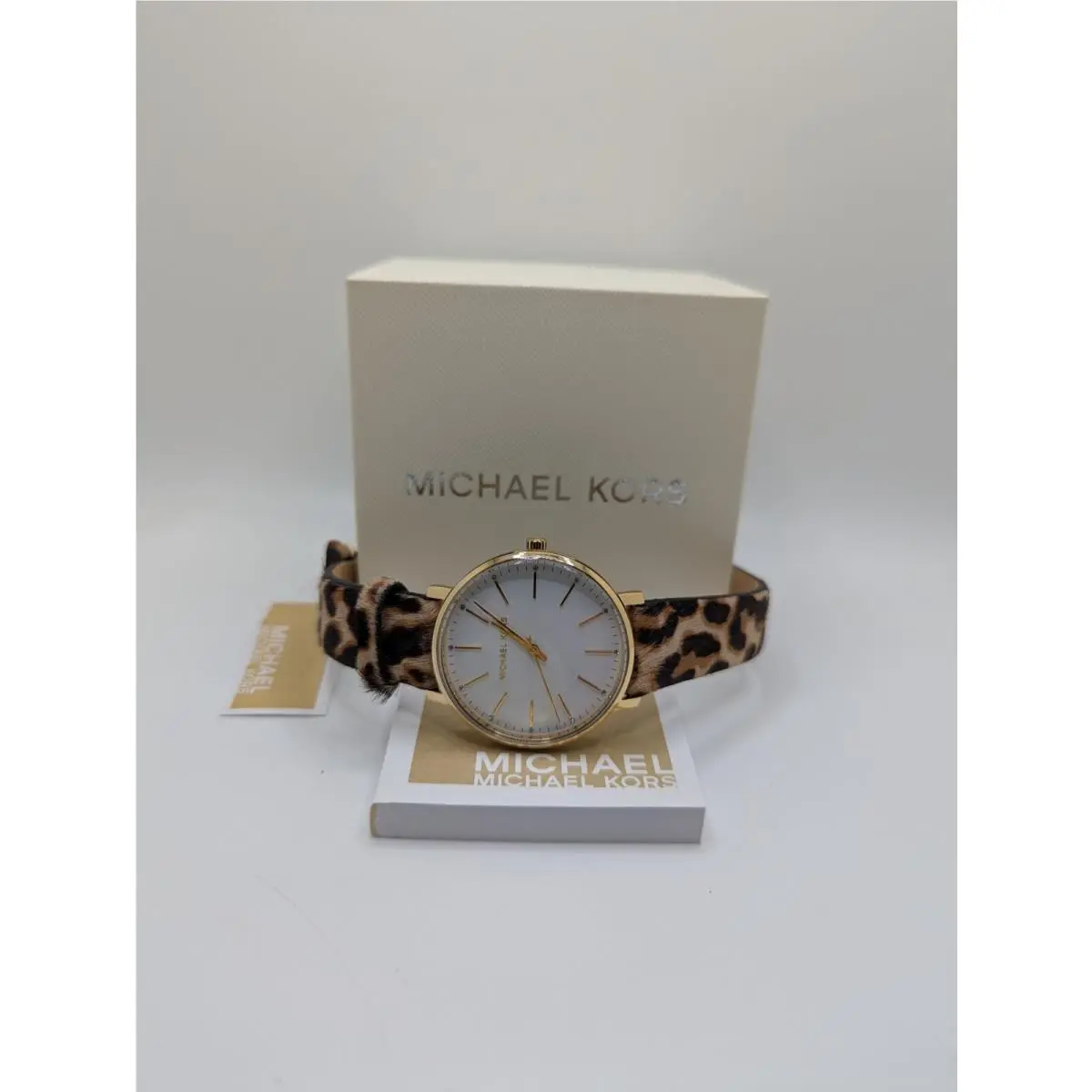 Michael Kors Pyper MK4751 Womens Gold Case Brown Cheetah Print Band Wristwatch