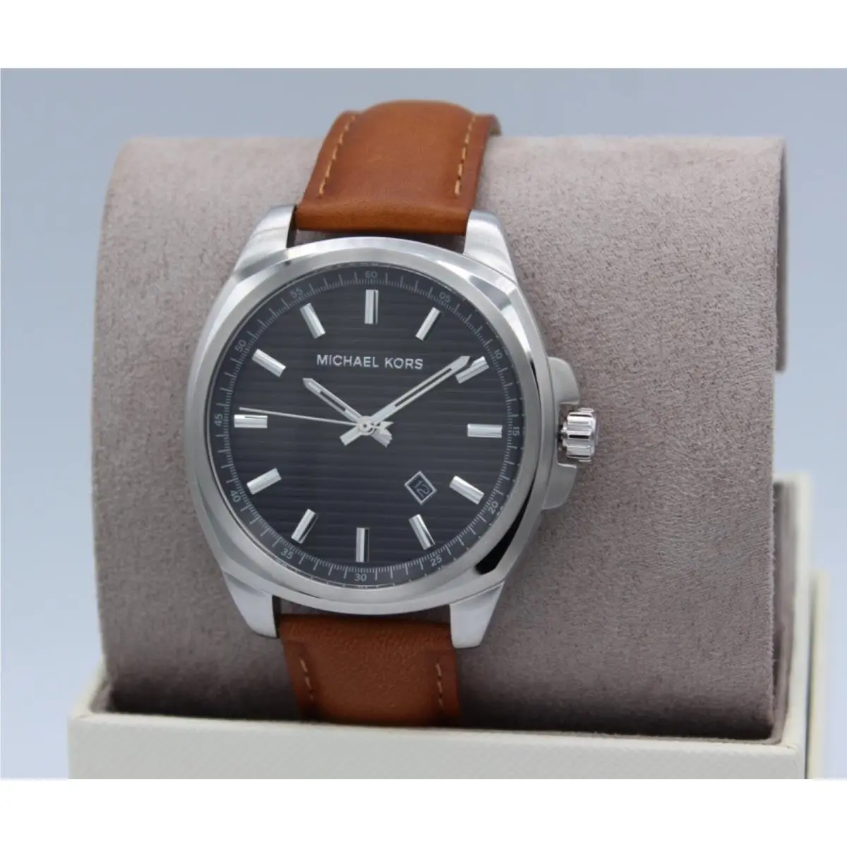 Michael Kors Bryson Silver Black Brown Leather Men`s MK8659 Watch