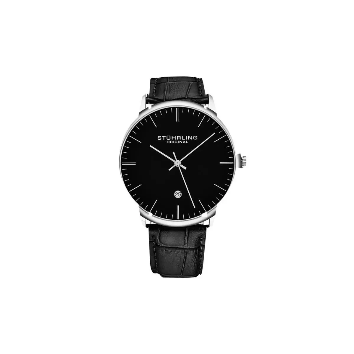 Stuhrling Men`s Leather Quartz Dress Watch Gray or Black
