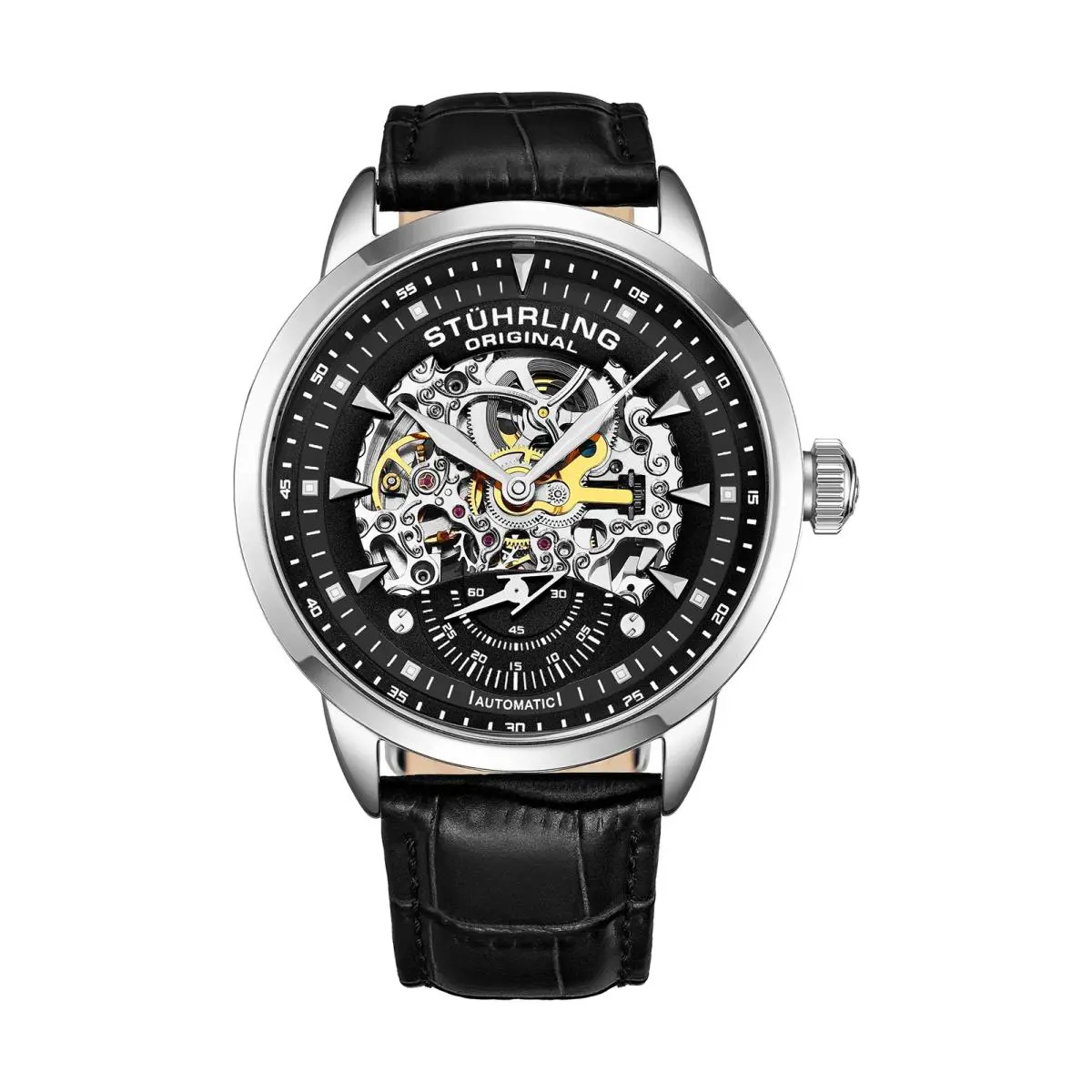 Stuhrling Mens Automatic Watch Skeleton Watches For Men - Black