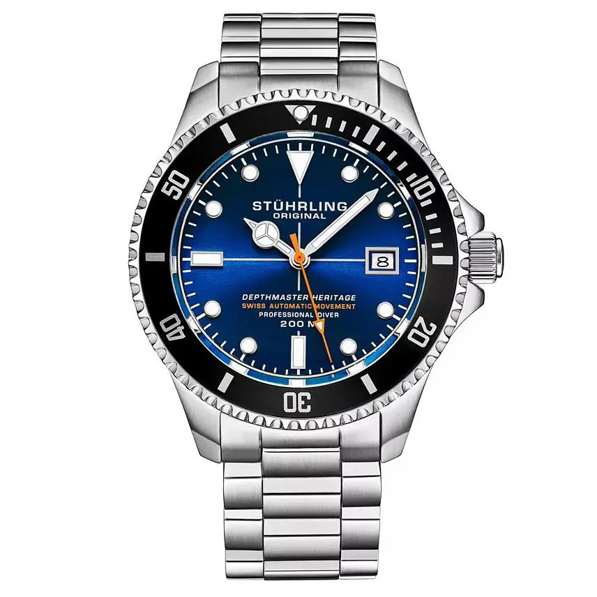 Stuhrling Dephmaster Swiss Made Automatic 200M Professional Diver SS Blue by Stührling