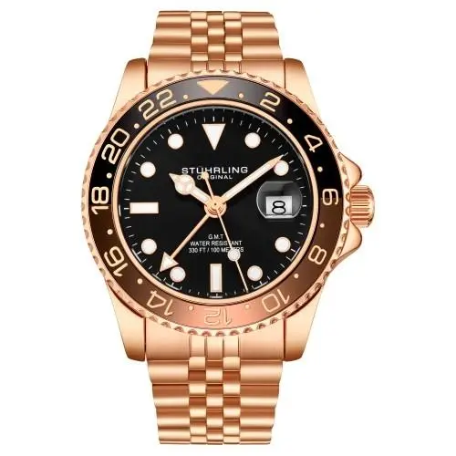 Stuhrling 3968 5 Aquadiver Swiss Quartz Gmt Date Stainless Steel Mens Watch