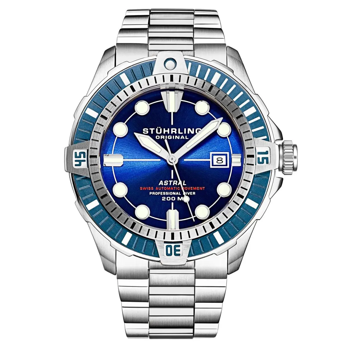 Stuhrling 1005 01 Astral Automatic Date Blue Stainless Steel Mens Watch by Stührling