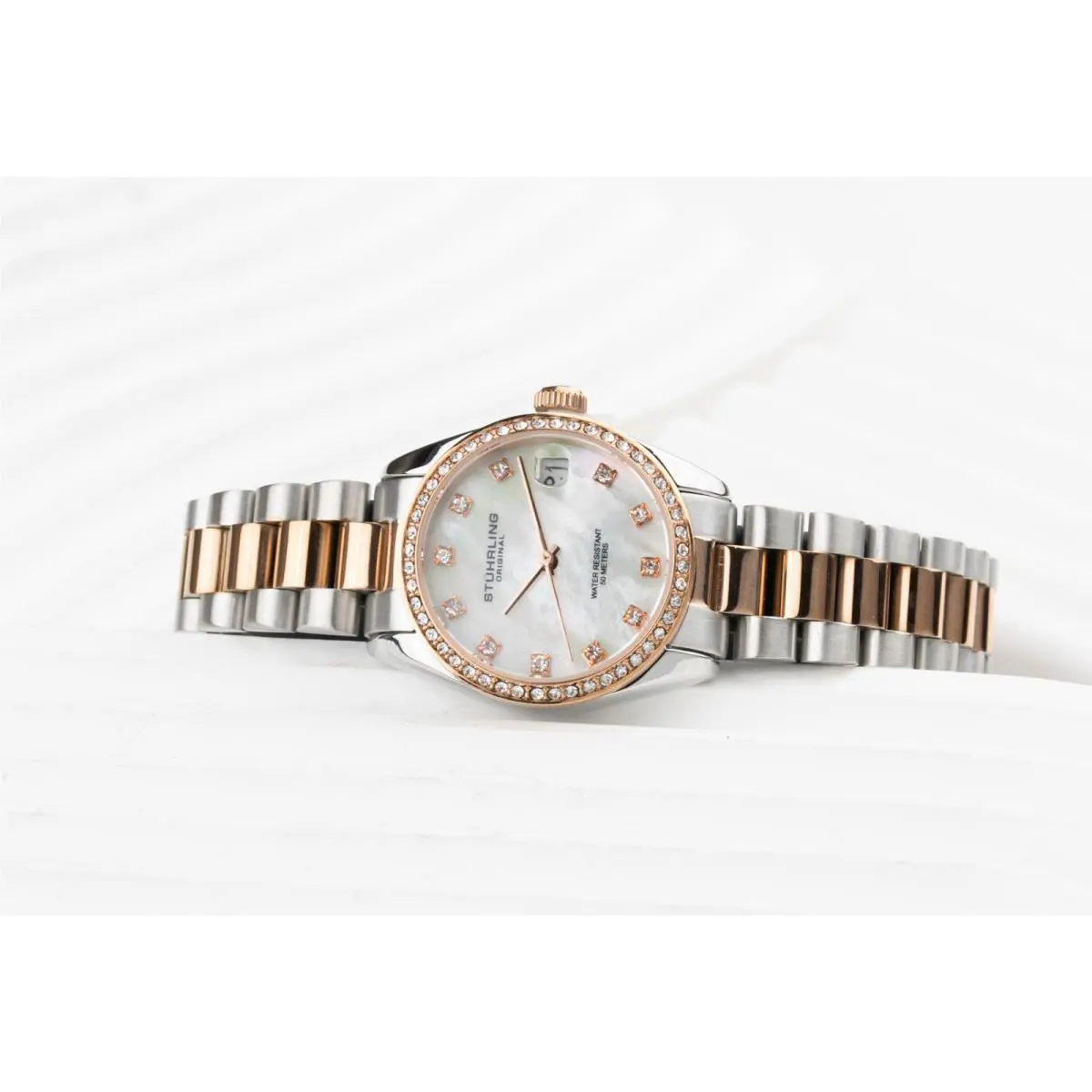 Stührling Lineage Women`s 3936 Quartz 31mm Two Tone Mother Of Pearl Dial - 1388B
