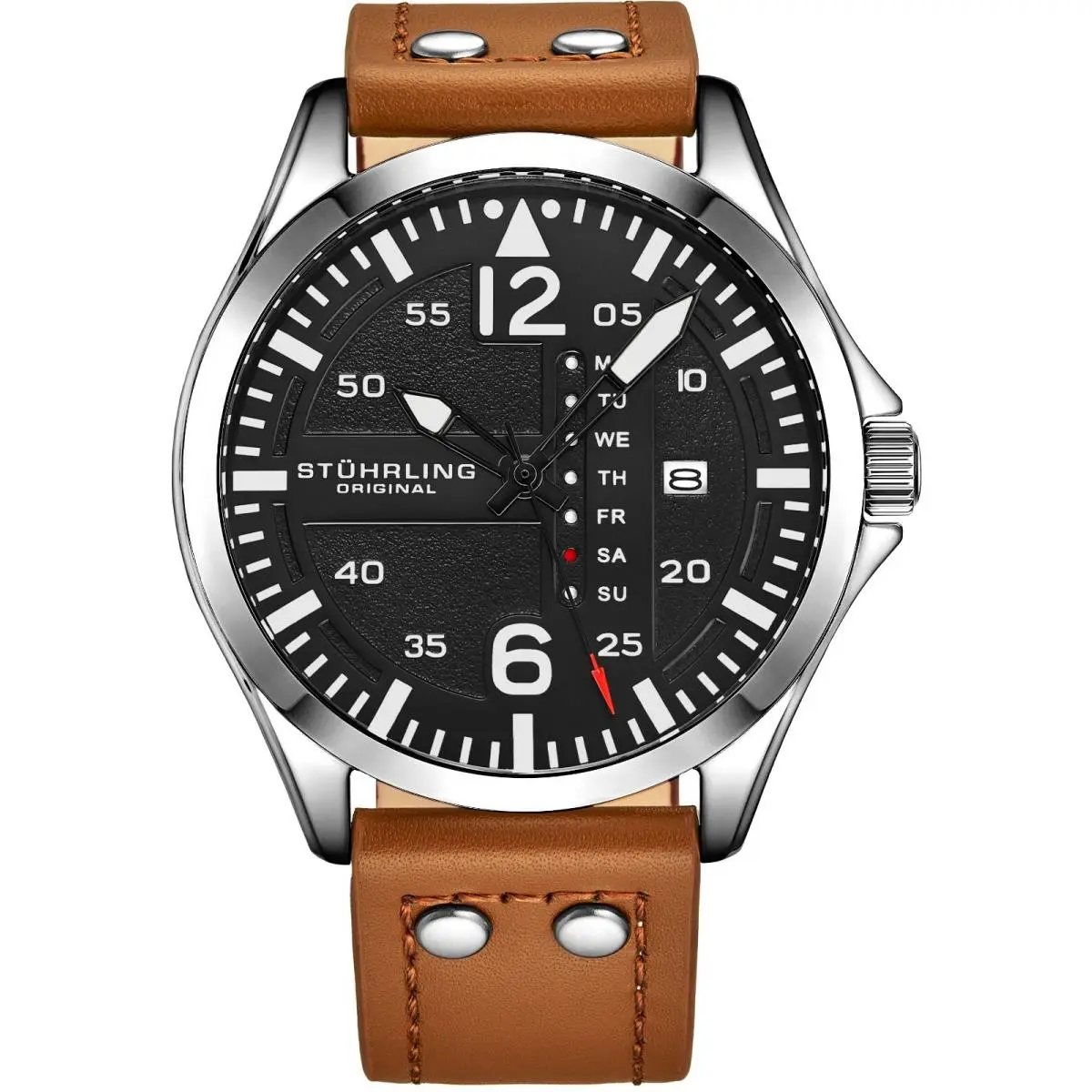 Stuhrling Men`s Steel Riveted Tan Leather Strap Japan Quartz Aviation Watch by Stührling