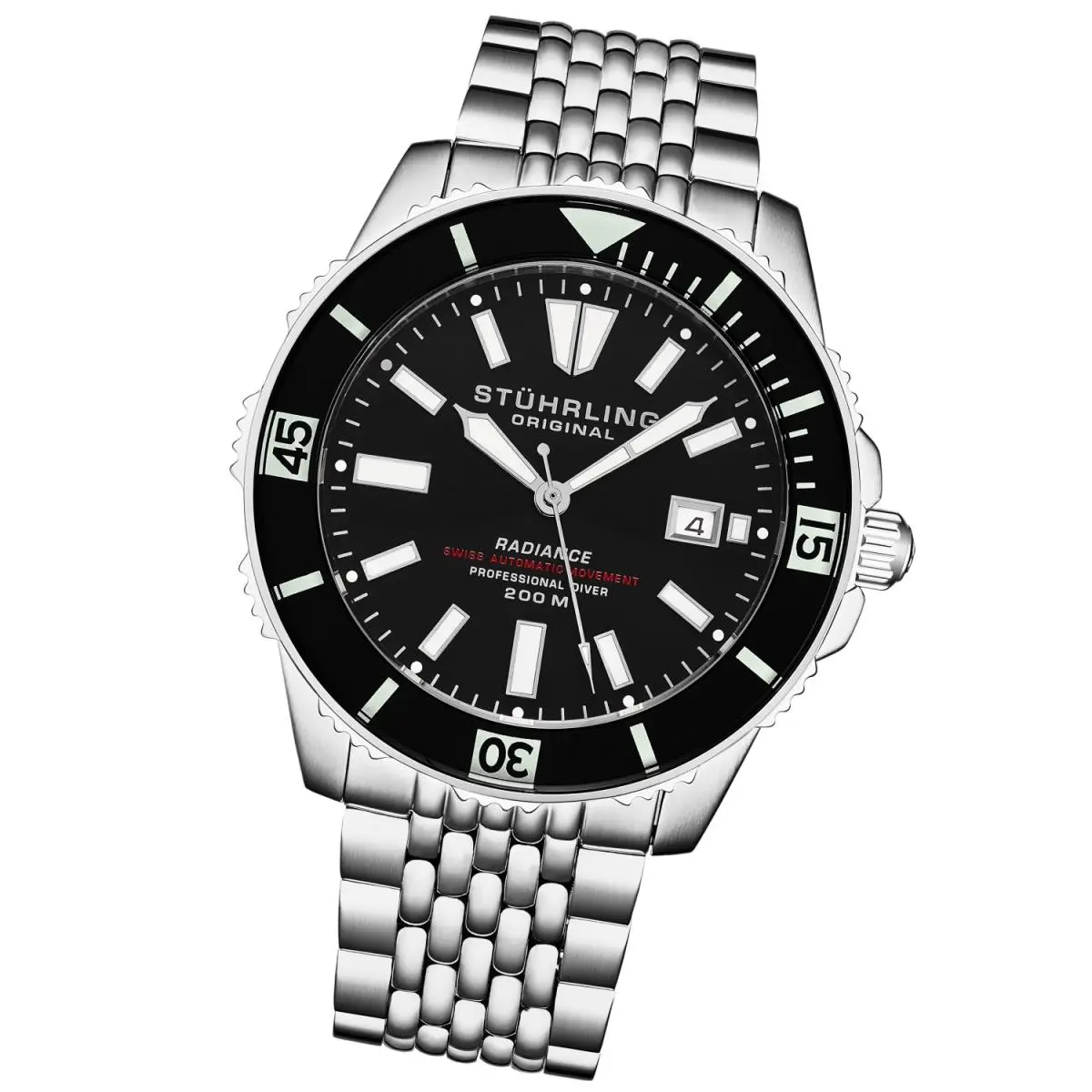Stuhrling 1006 01 Automatic Super Luminova Radiance Date Black Mens Watch