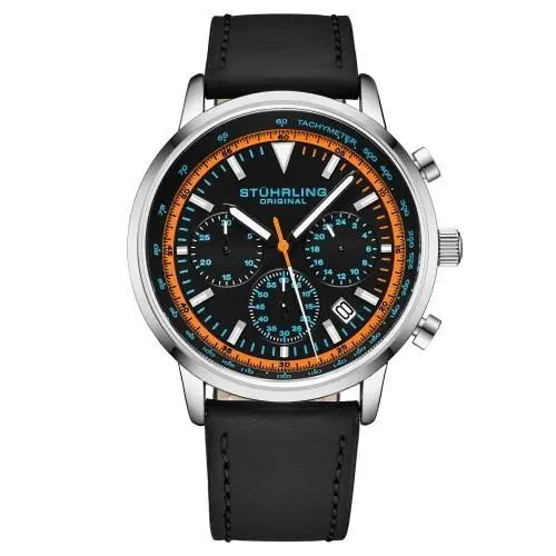 Stuhrling 3986L 3 Muscle Movement Quartz Chronograph Black Leather Mens Watch by Stührling