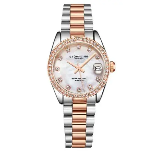 Stuhrling 3936 5 Quartz Date Crystal Accented Bracelet Womens Watch