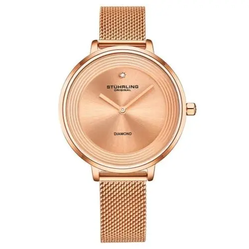 Stuhrling 3946 5 Diamond Accent Mesh Stainless Steel Bracelet Womens Watch