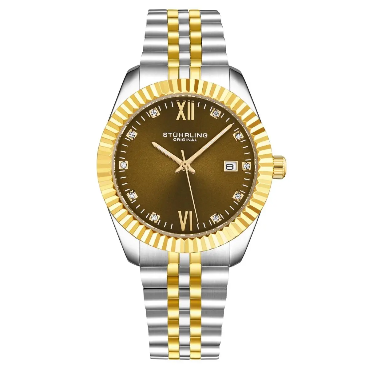 Stuhrling 4024 5 Classic Stainless Steel Date Two Tone Womens Watch
