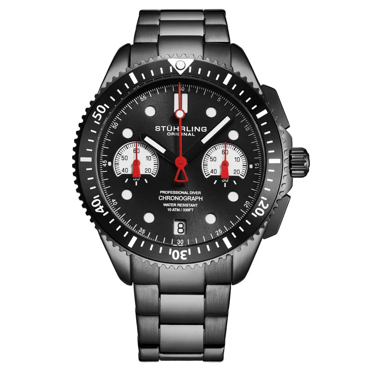 Stuhrling 4016 Men`s Chronograph Stainless Bracelet Heart Cam Reset System Watch by Stührling
