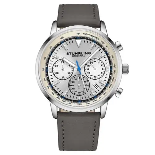 Stuhrling 3986L 1 Muscle Movement Quartz Chronograph Gray Leather Mens Watch by Stührling