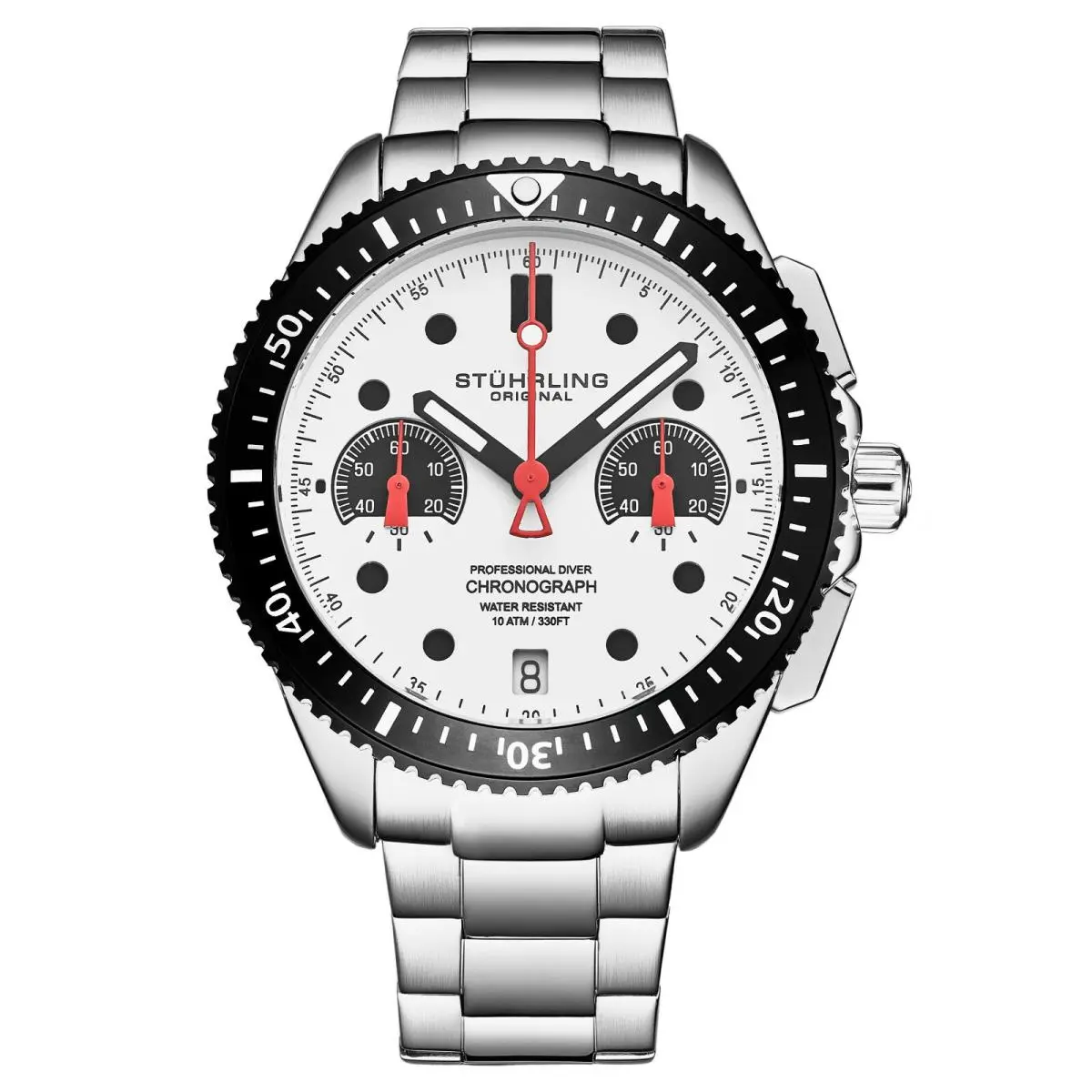 Stuhrling 4016 Men`s Chronograph Stainless Bracelet Heart Cam Reset System Watch