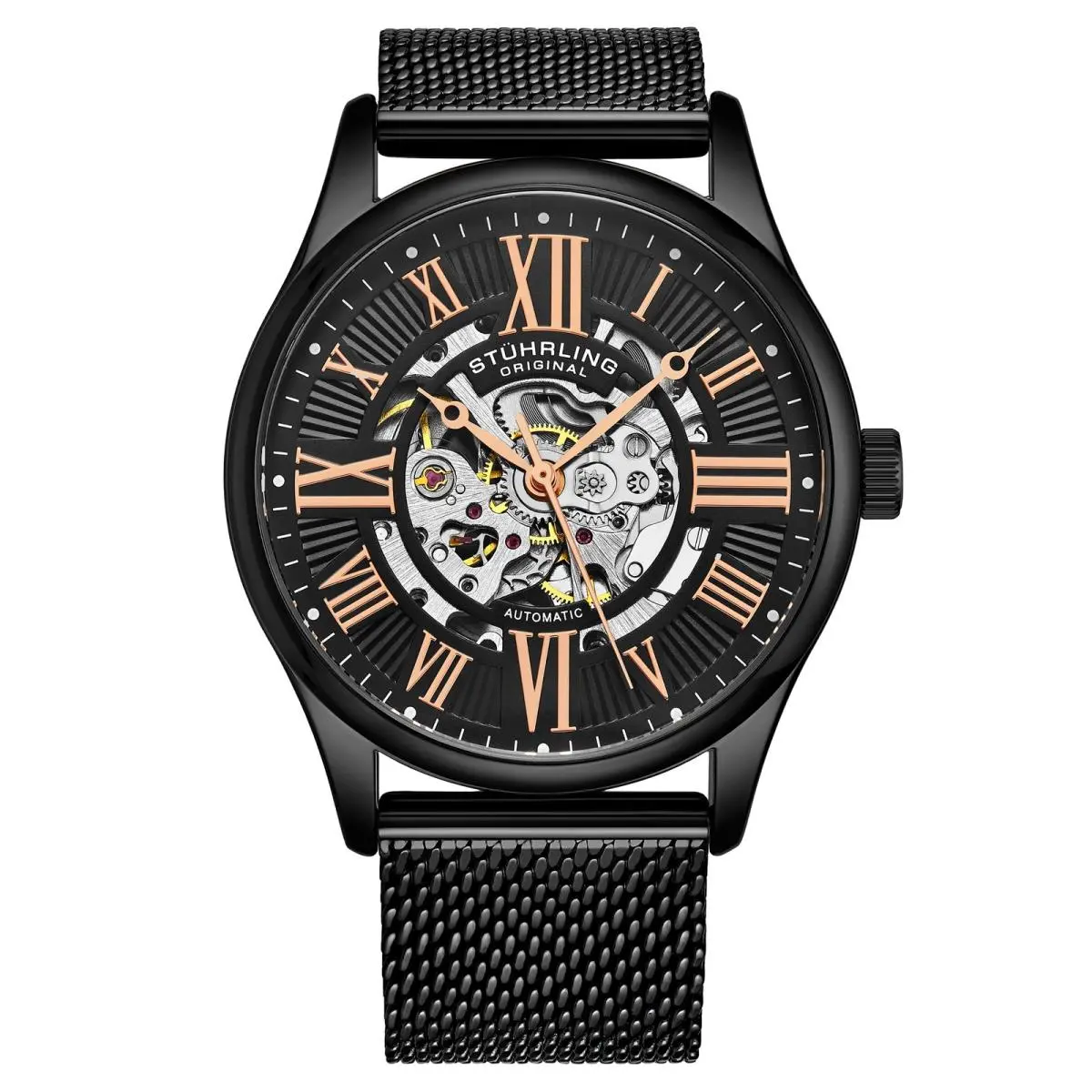 Stuhrling 3942M 3 Automatic Skeleton Stainless Steel Mesh Mens Watch