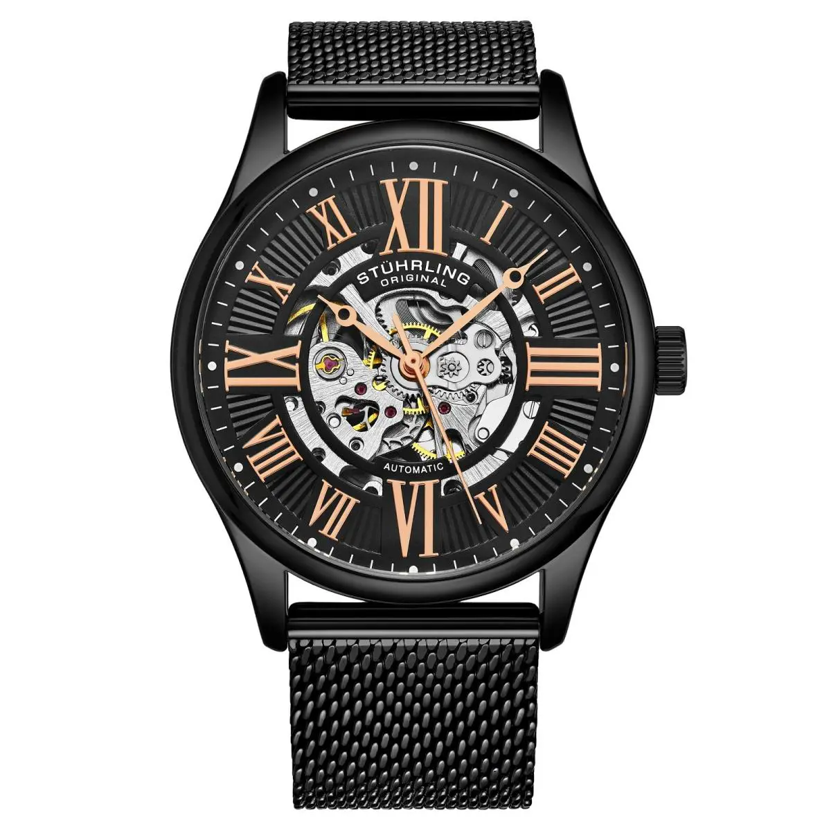 Stuhrling Mens Automatic Self Winding Dress Watch Stainless Steel Mesh Bracelet