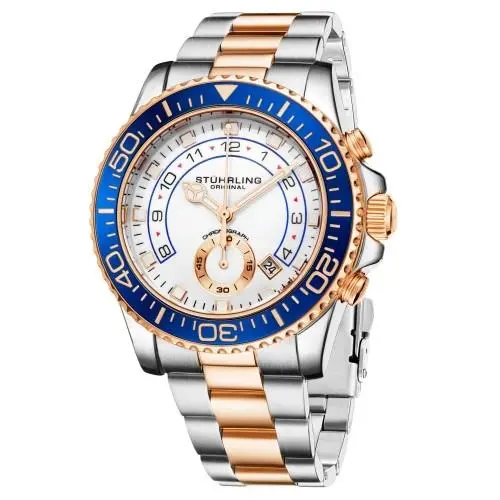 Stuhrling 3966 3 Aquadiver Quartz Chronograph Date Two Tone Mens Watch by Stührling