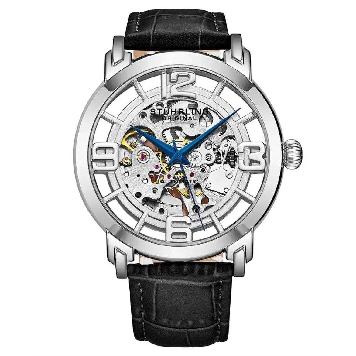 Stuhrling 3964L 1 Automatic Skeleton Black Leather Strap Mens Watch
