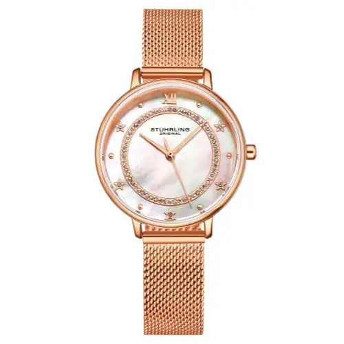 Stuhrling 3993 4 Mother of Pearl Crystal Accented Stainless Steel Womens Watch