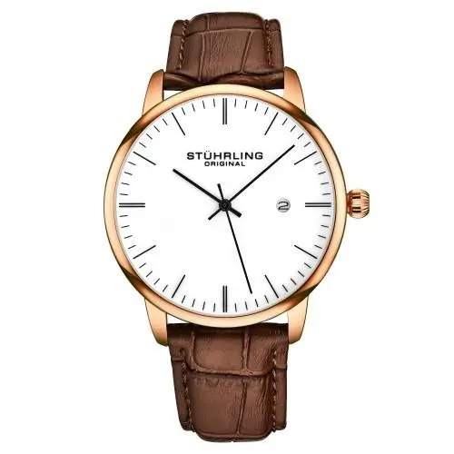 Stuhrling 3997 7 Quartz Rasa Date Brown Embossed Leather Strap Mens Watch by Stührling