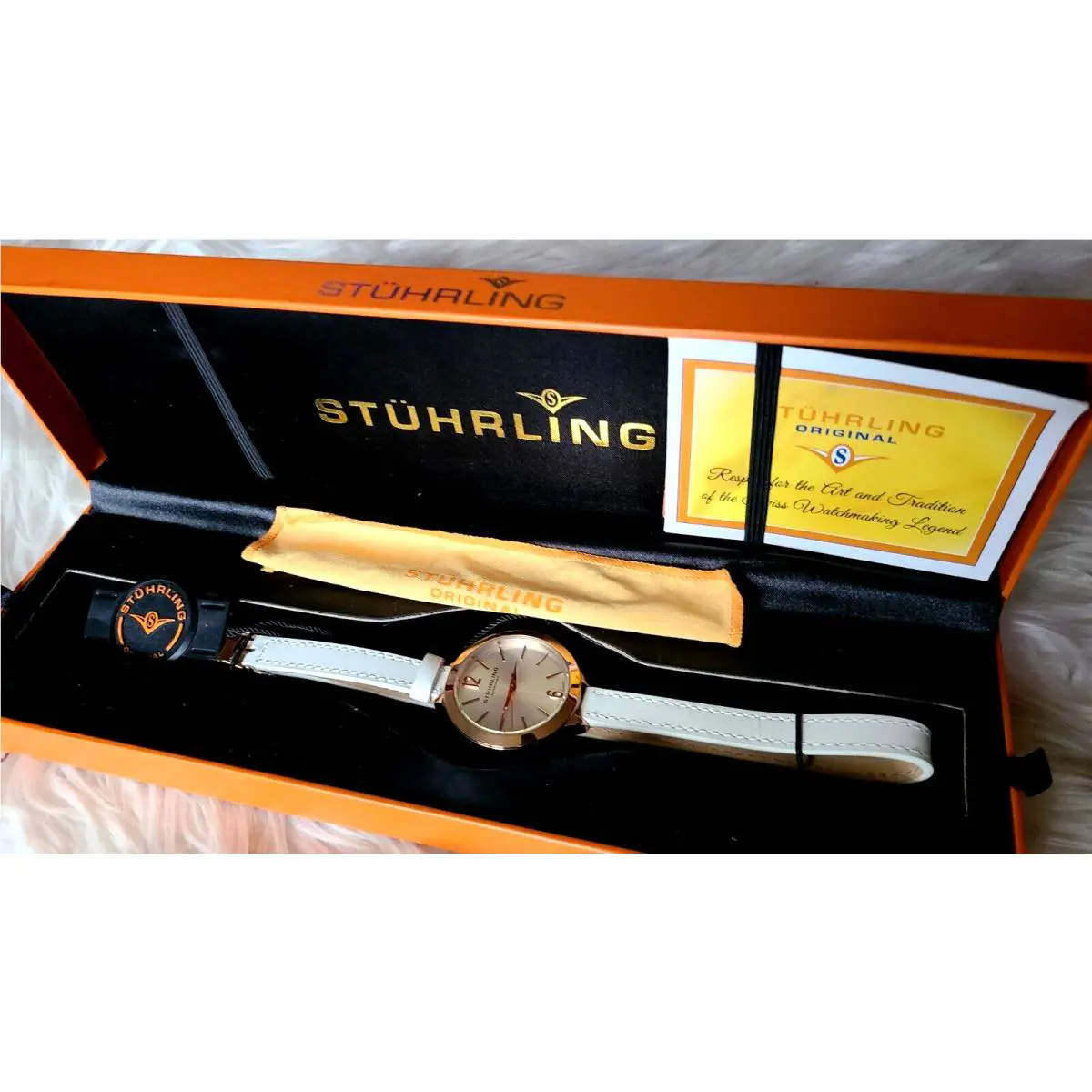 Stuhrling Original Swiss Quartz Double Wrap White Leather Women`s Watch