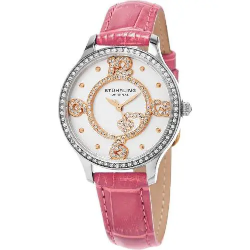 Stuhrling 760.03 760 03 Chic Crystals Heart Pink Leather Strap Womens Watch
