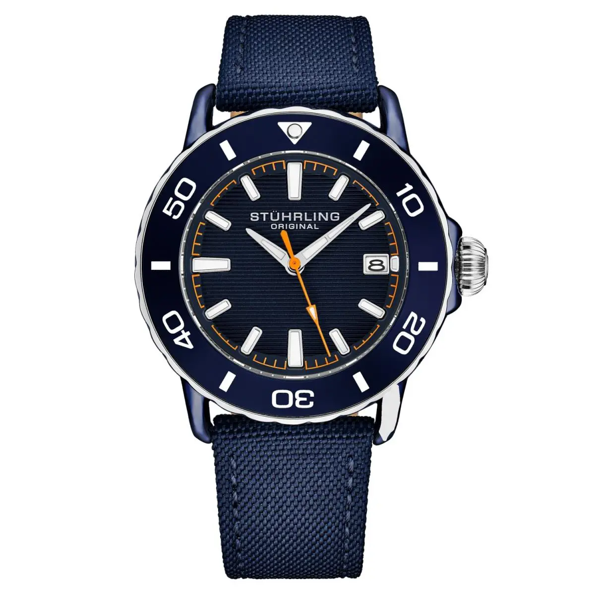 Stuhrling 4041 4 Explorer Quartz Date Blue Nylon Strap Mens Watch