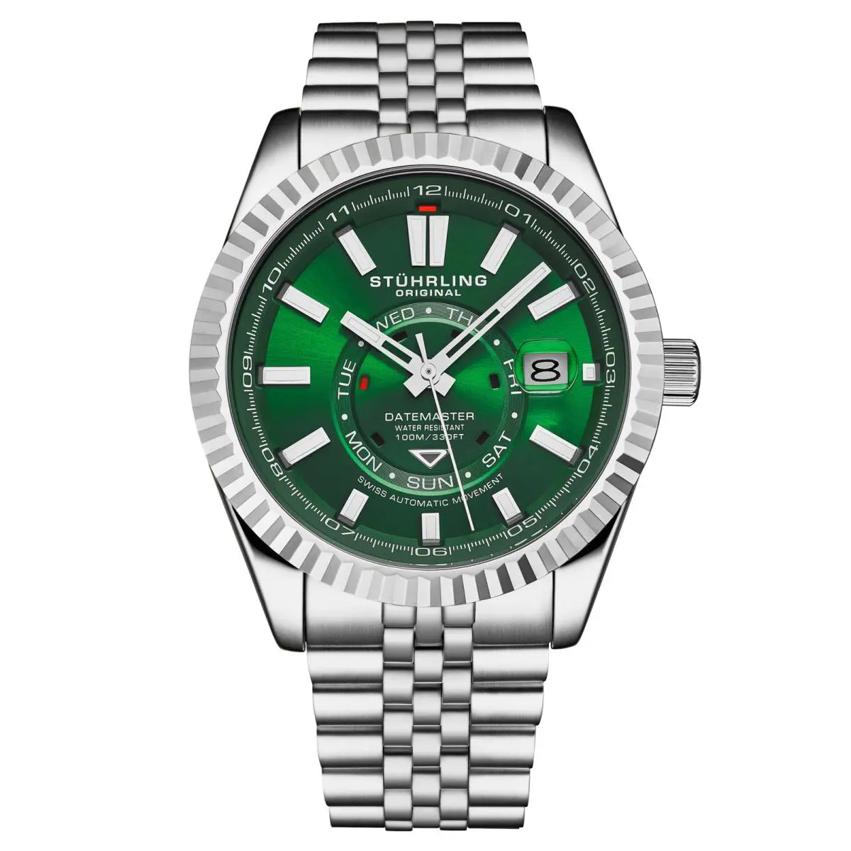 Stuhrling 1020 03 Datemaster Automatic Classic Green Stainless Steel Mens Watch