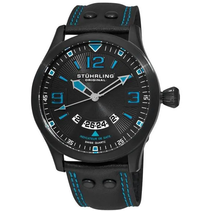 Stuhrling 141A 335551 Black Eagle Pilot Date Mens Watch