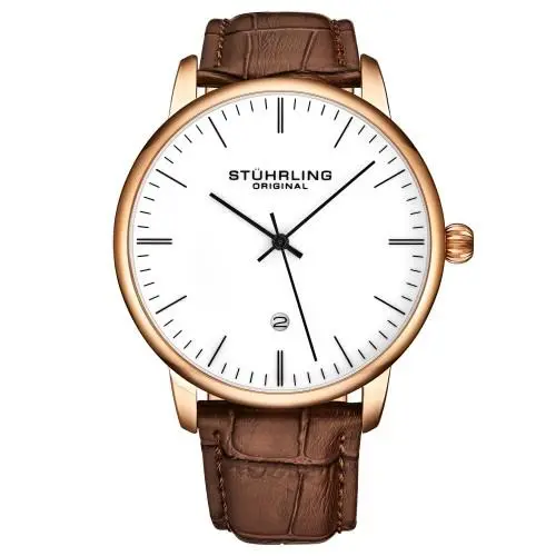 Stuhrling 3997XL 7 Quartz Date Brown Embossed Leather Strap Mens Watch by Stührling