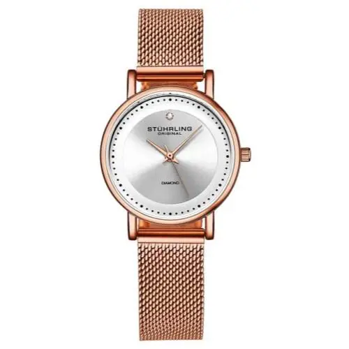 Stuhrling 4005 3 Symphony Crystal Accented Mesh Stainless Steel Bracelet Womens - Band: Rose, Bezel: Rose