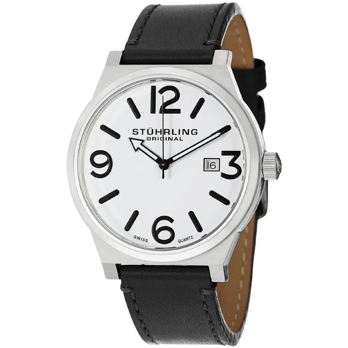 Stuhrling Osprey Men`s 42mm Black Calfskin Stainless Steel Case Watch 454.33152