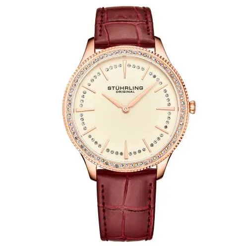Stuhrling 3985 6 Symphony Crystal Accented Red Leather Womens Watch - Band: Red