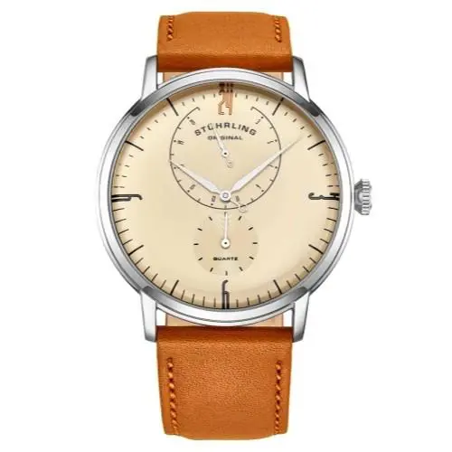 Stuhrling 3969 3969.1 Cabaletta Quartz 24 Hour Dial Tan Leather Strap Mens Watch