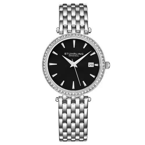Stuhrling 3929 2 Quartz Crystal Accented Link Bracelet Womens Watch