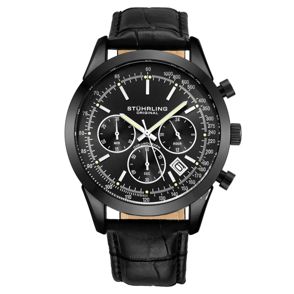 Stuhrling 3975L 3 Preston Monaco Quartz Chronograph Date Leather Mens Watch