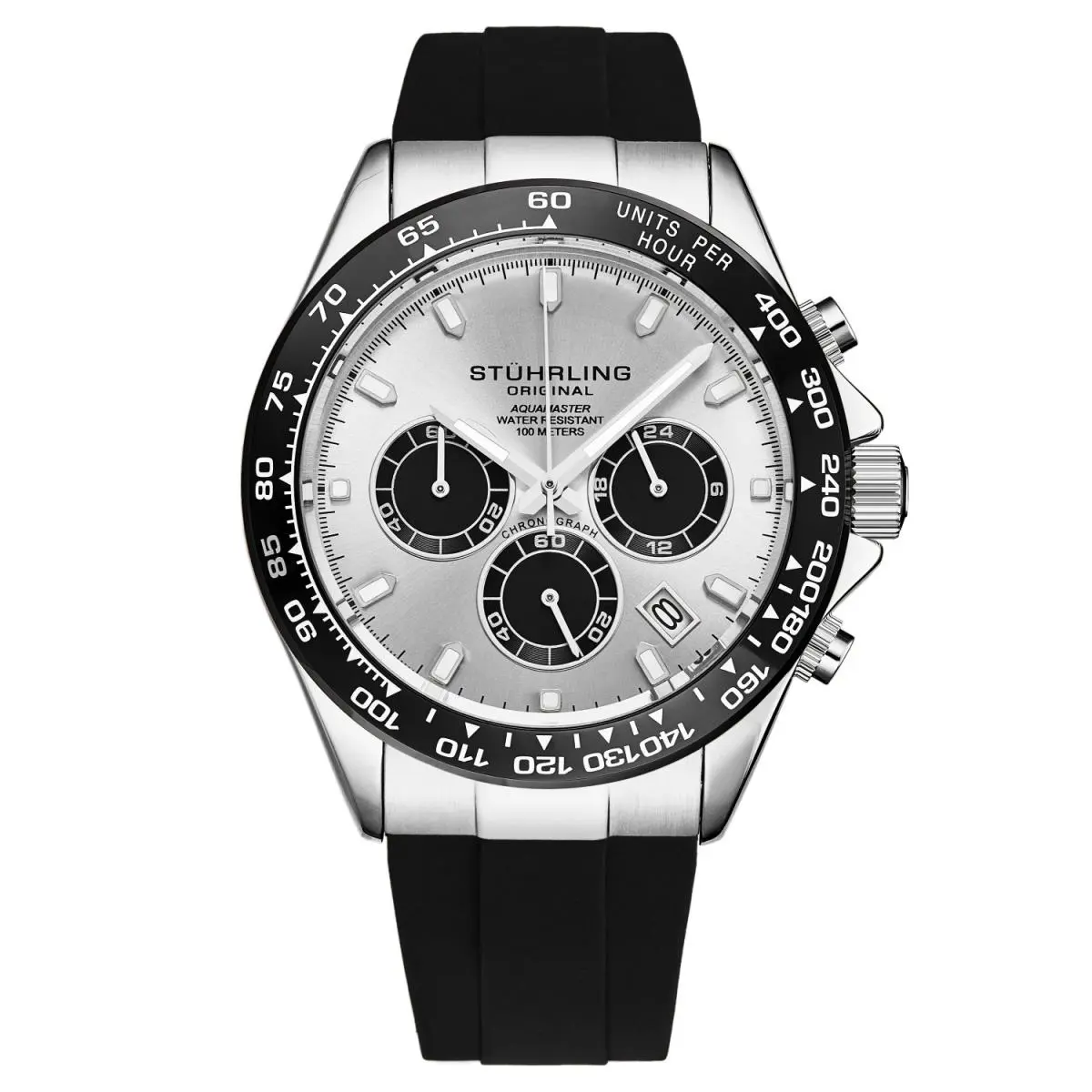 Stuhrling 4042 1 Aquamaster Quartz Chronograph Rubber Strap Mens Watch