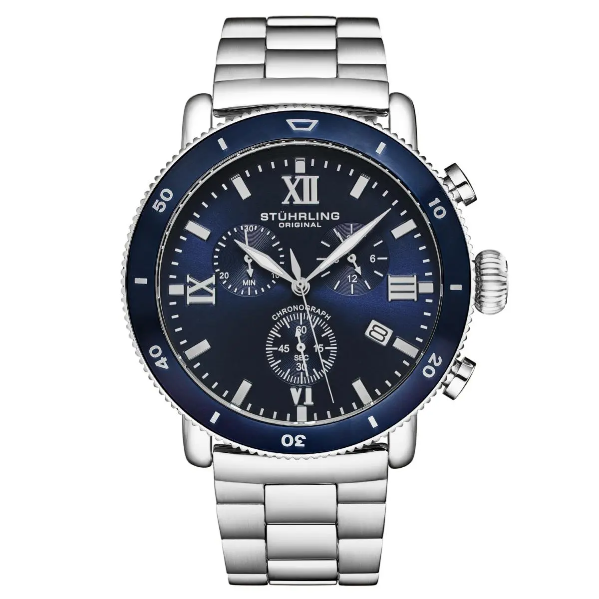 Stuhrling 4040 2 Dualmode Quartz Chronograph Date Blue Dial Mens Watch