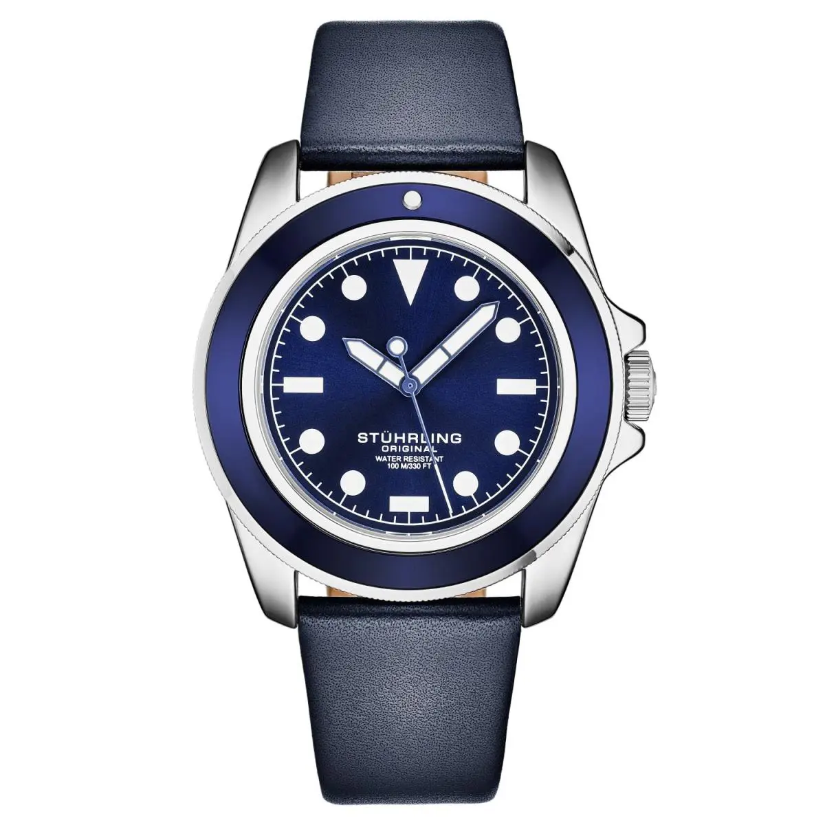 Stuhrling 4027 2 Carbon Wave Divers Style Quartz Blue Leather Strap Men Watch