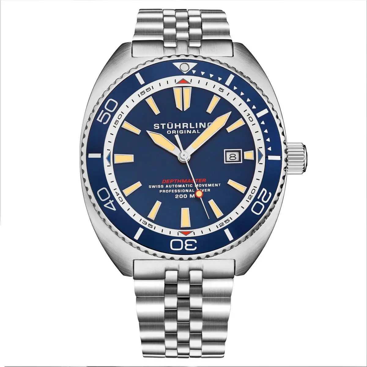 Stuhrling 1008 01 Automatic Depthmaster Diver Blue Dial Date Mens Watch by Stührling