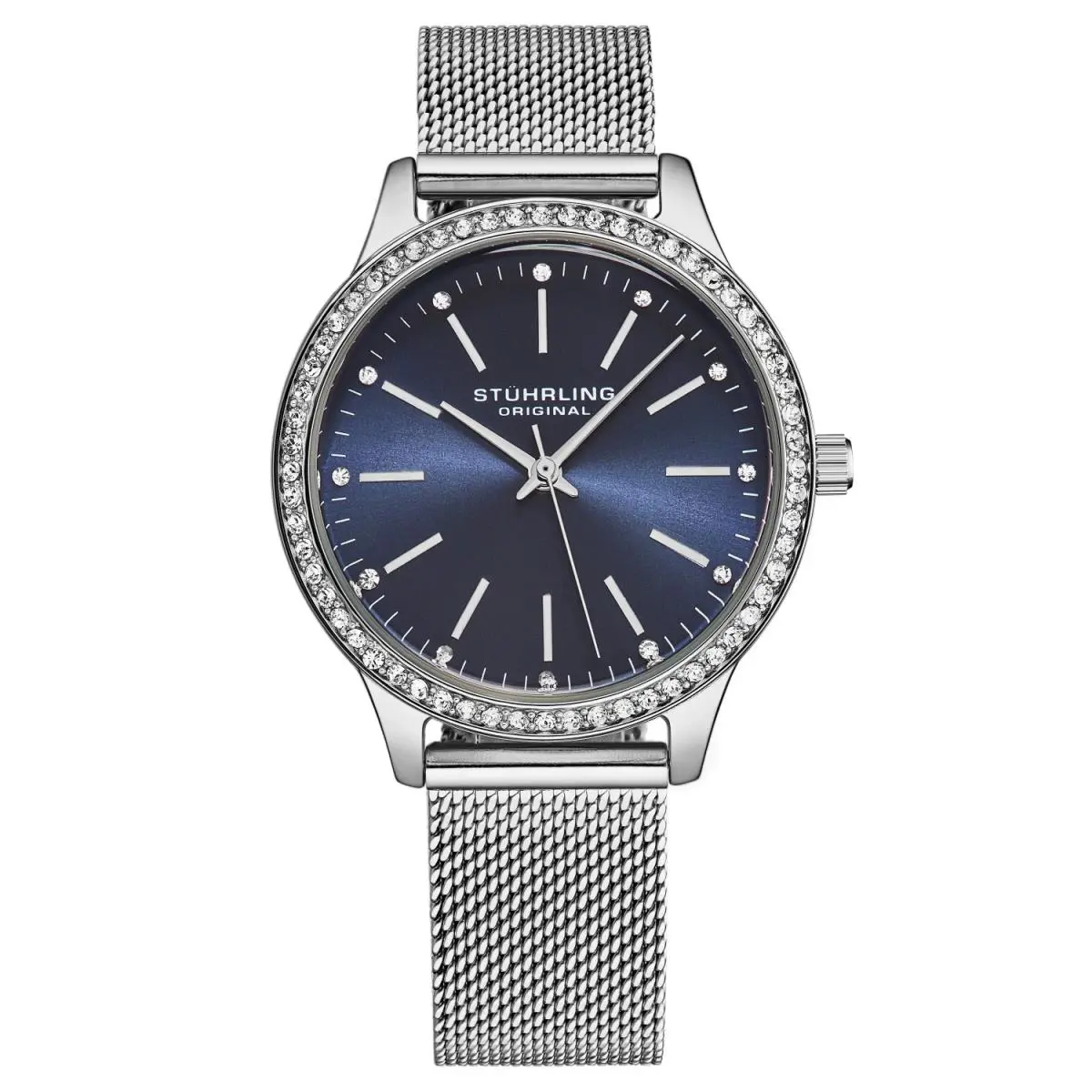 Stuhrling 4044 4 Classic Stainless Steel Mesh Blue Dial Womens Watch
