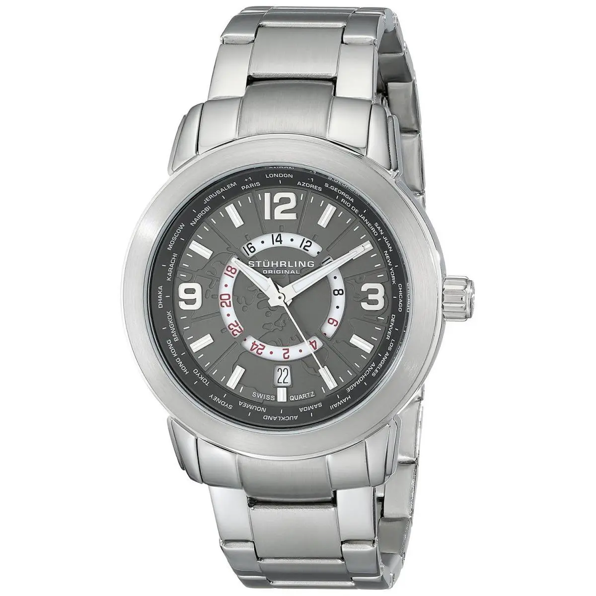 Stuhrling Renegade 654 Men`s 42mm Silver Steel Bracelet Case Date Watch 654.02