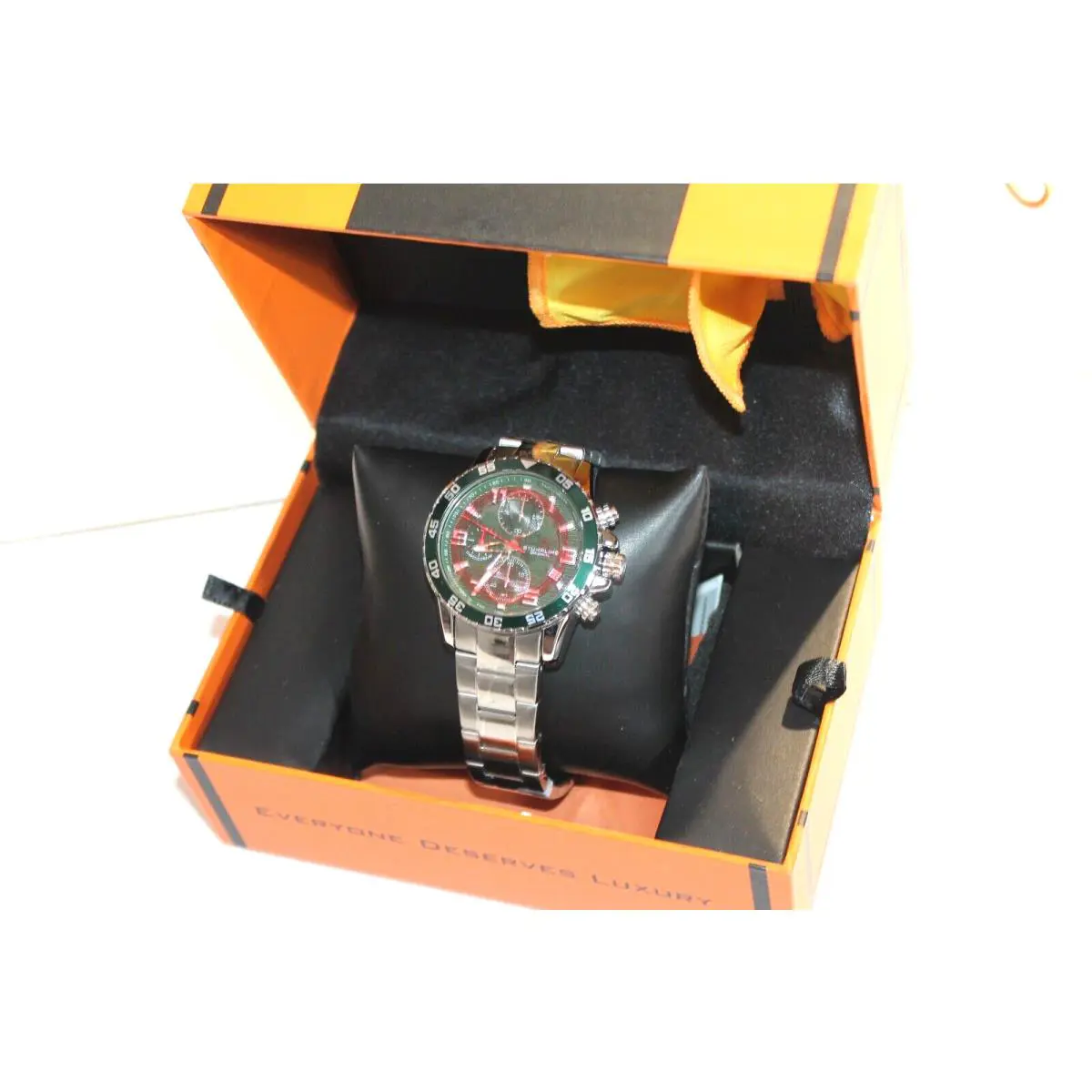 Stuhrling Stuhring Watch Mens Watch Chronograph SS Tachymeter Green Silver Tone
