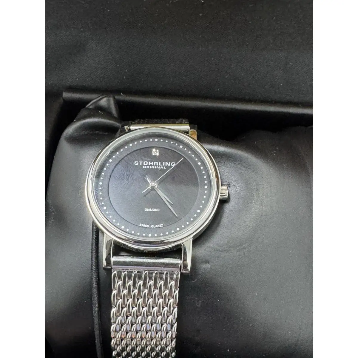 Stuhrling 734L 03 Lady Castorra Diamond Accent Ultra Slim All Black Womens Watch