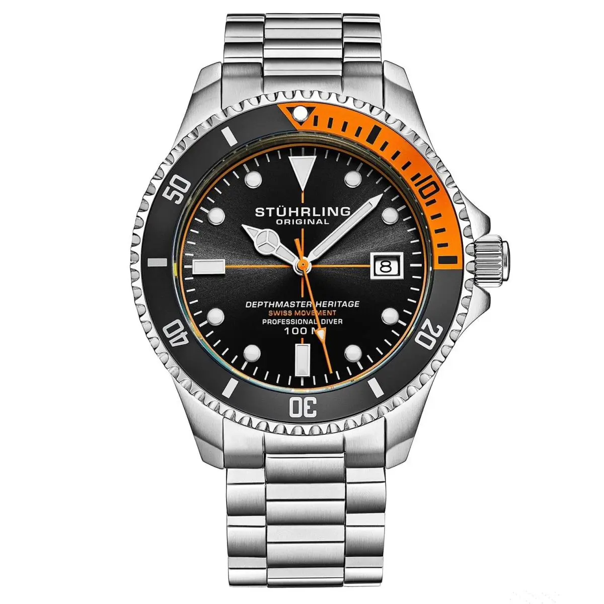 Stuhrling 4058 1 Depthmaster Heritage Diver Date Black Dial Date Mens Watch by Stührling